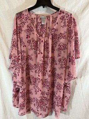Catherines Women’s 4X (30/32) Pink Floral Sheer Blouse